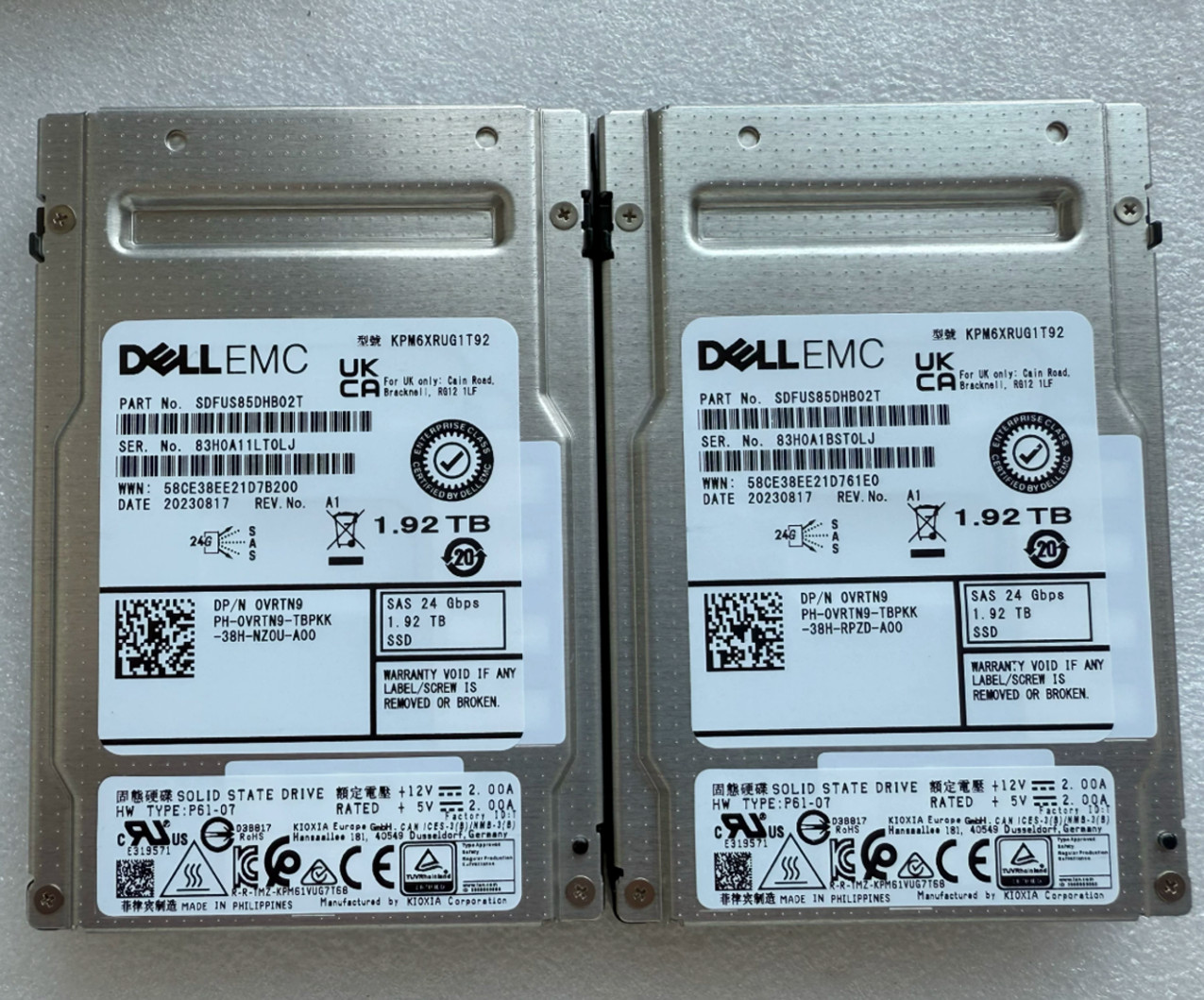 VRTN9 0VRTN9 Dell 1.92TB SAS Read Intensive 2.5in 24GB/s SSD G14 15 16 Tray