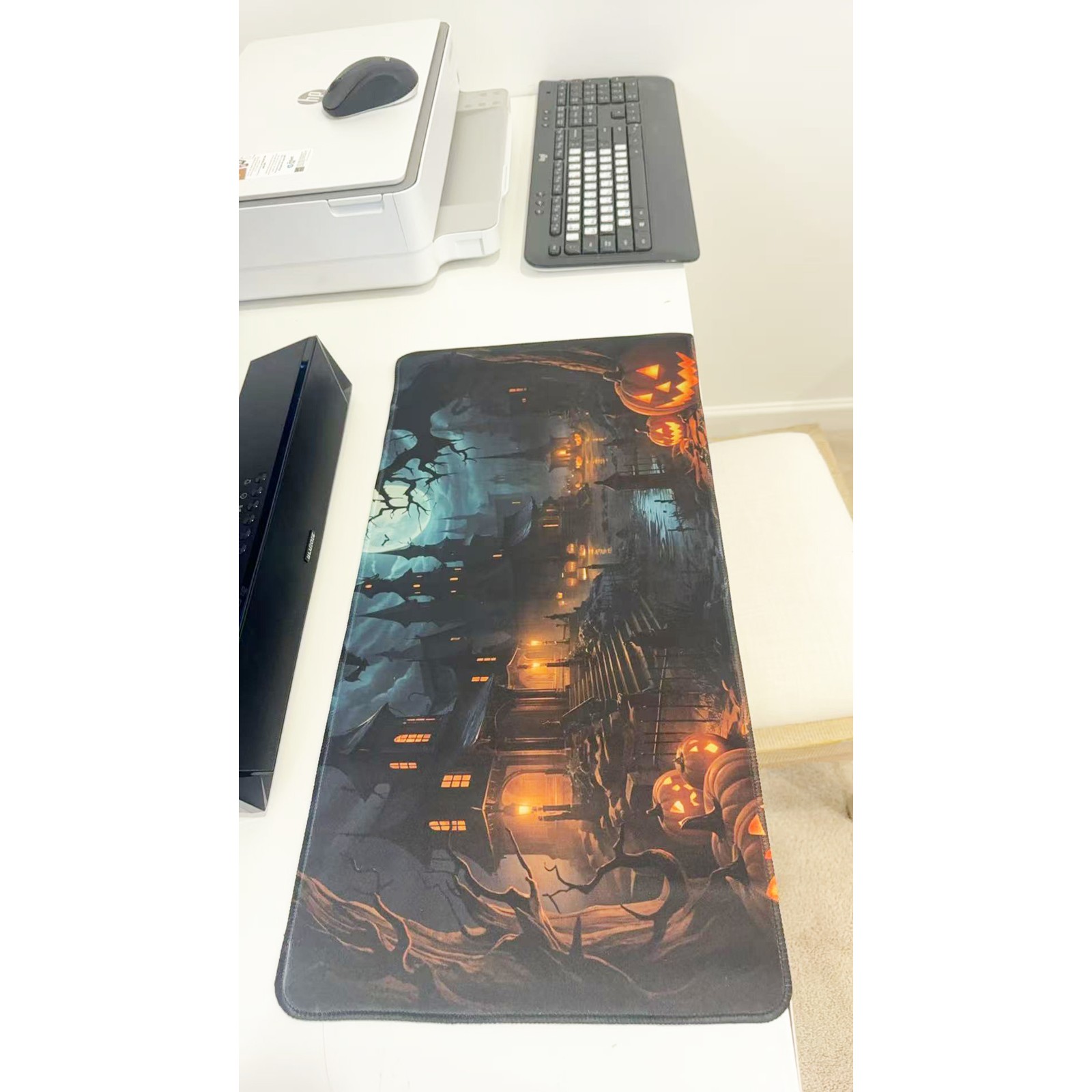 Halloween Haunted House & Pumpkin Large Gaming Mouse Pad 23.6"x11.5" Non-Slip