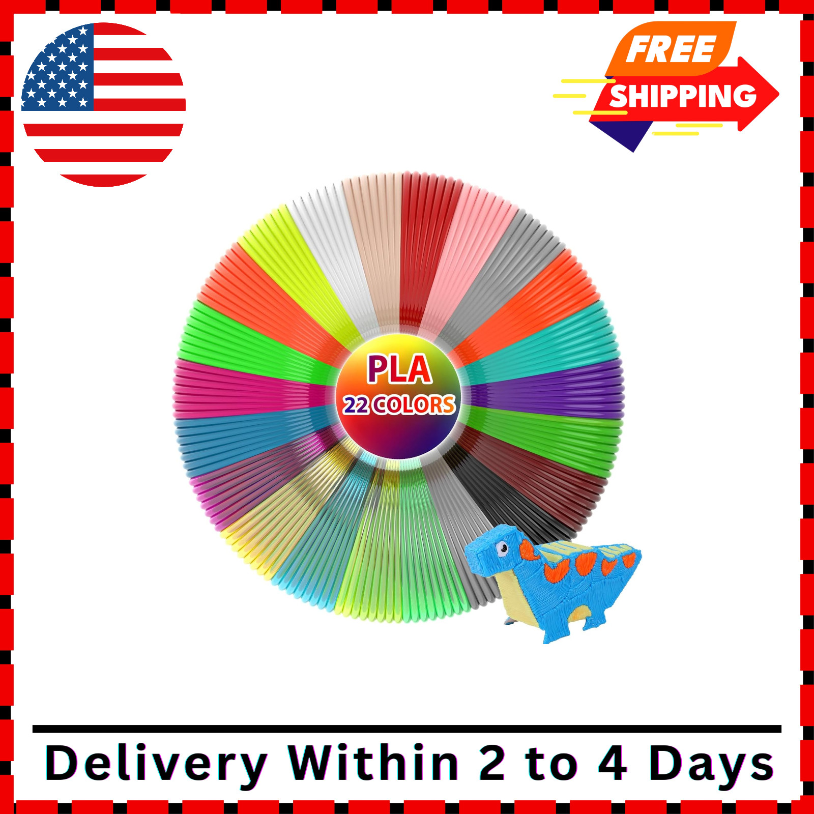 22 Colors 3D Pen Filament 1.75mm PLA 10Ft Each, 220Ft Total for 3D Printing