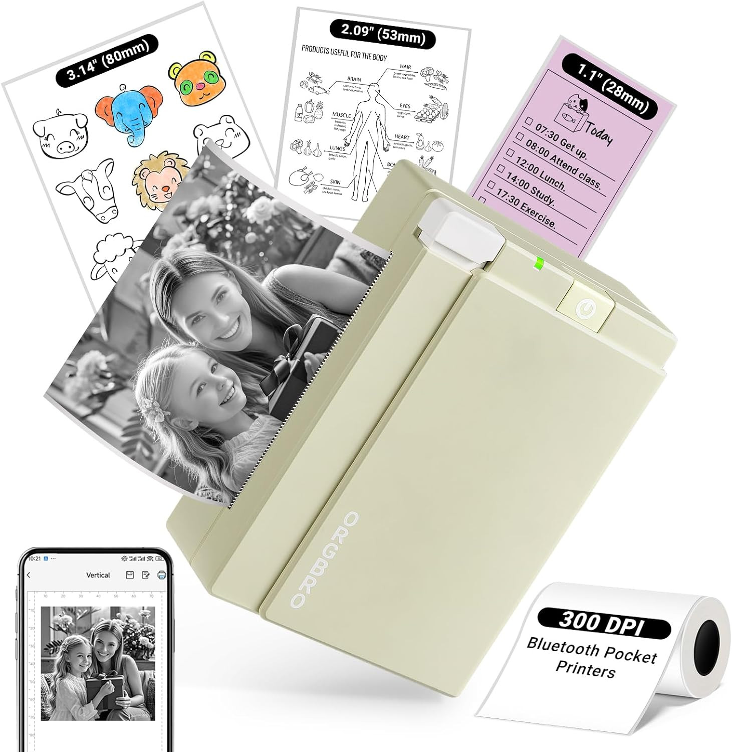 Mini Sticker Printer, 3 Inch Bluetooth Thermal Inkless Label Maker