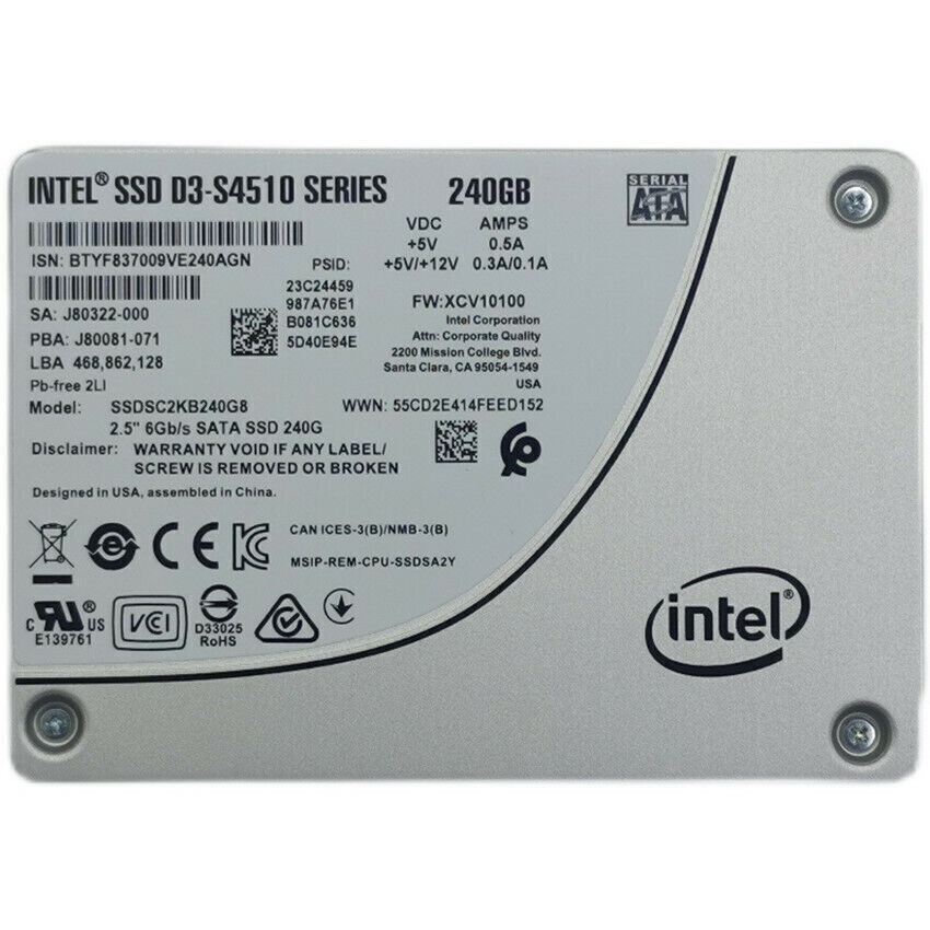 Intel SSD D3-S4510 Series SSDSC2KB240G801 240GB 2.5" SATA3 Solid State Drive SSD