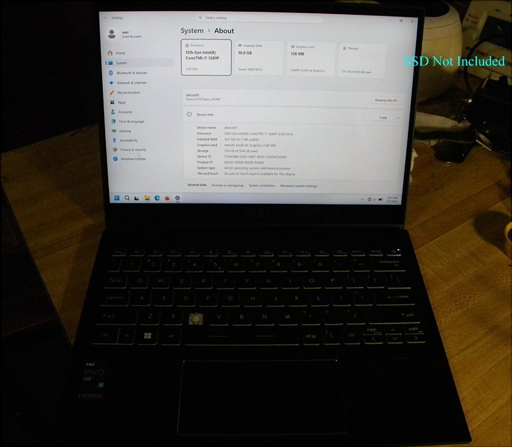MSI Summit E13 Notebook i7-1280P 16GB RAM NO SSD WORKING Keyboard Issue