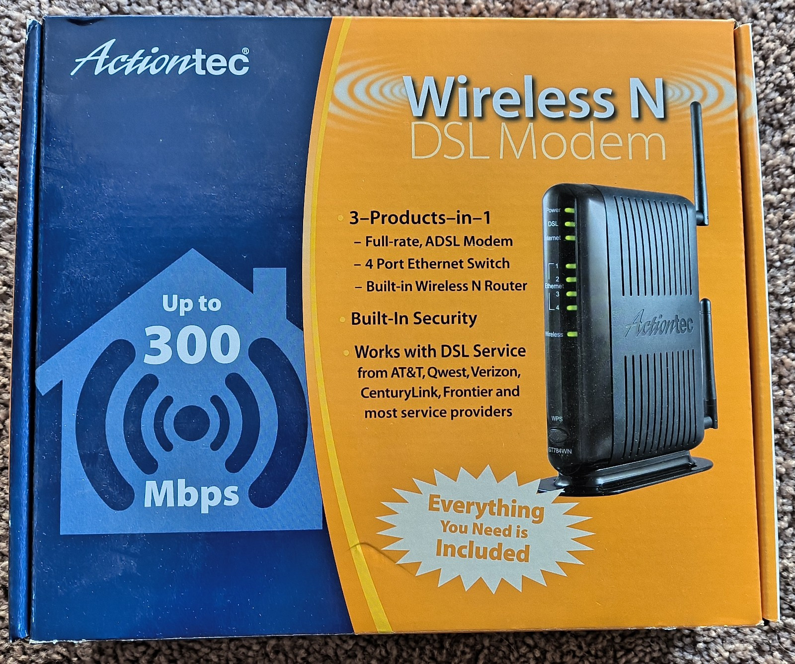 ACTIONTEC 300 Mbps Wireless N DSL Modem/Router GT784WN-01