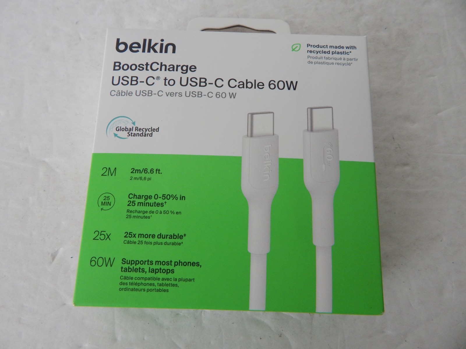 Belkin BoostCharge Universal USB-C to USB-C Cable 60W 6 Feet White New