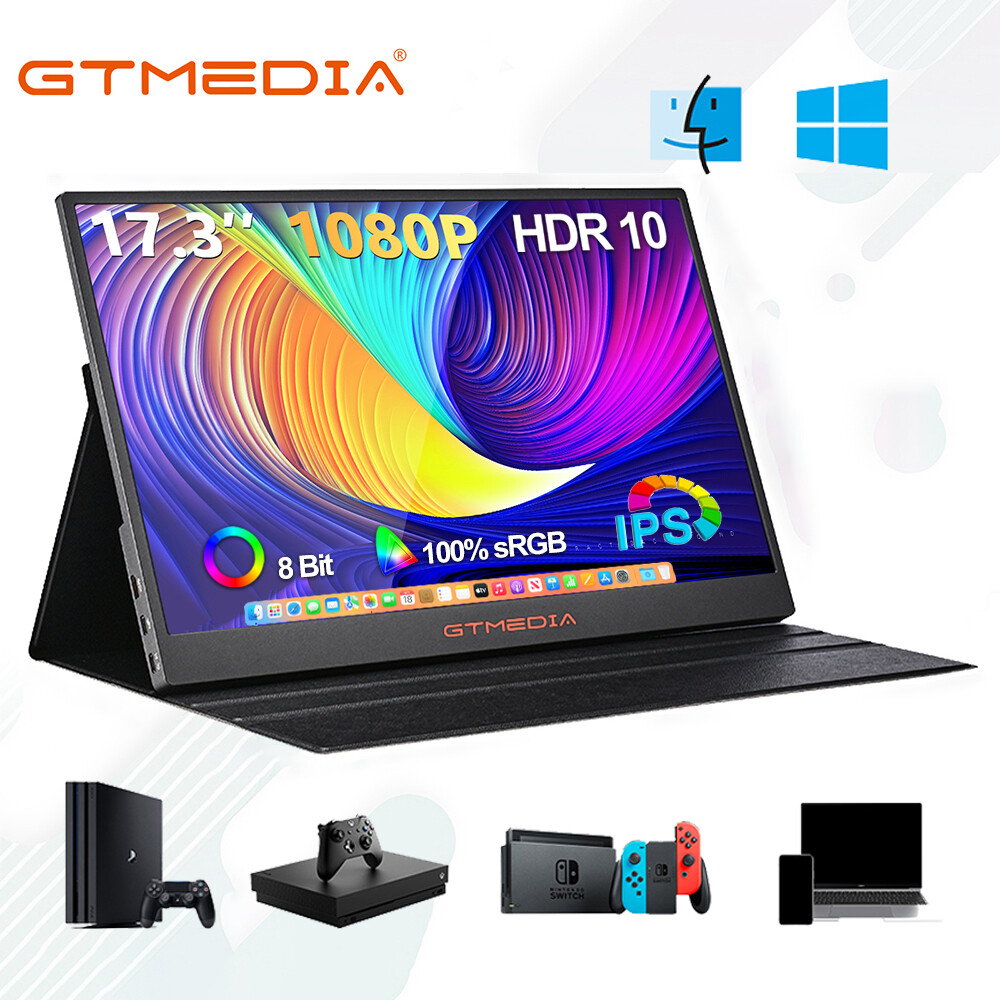 1080P 60Hz Gaming Monitor 17.3'' Portable Dual Screen Extender Switch PS5/4 XBOX