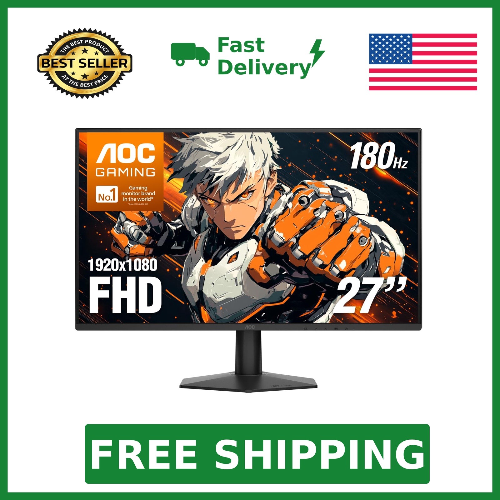 AOC 27 Inch Gaming Monitor FHD 180Hz Fast IPS 0.5ms HDR, 27G51F2 | 1920x1080 ...
