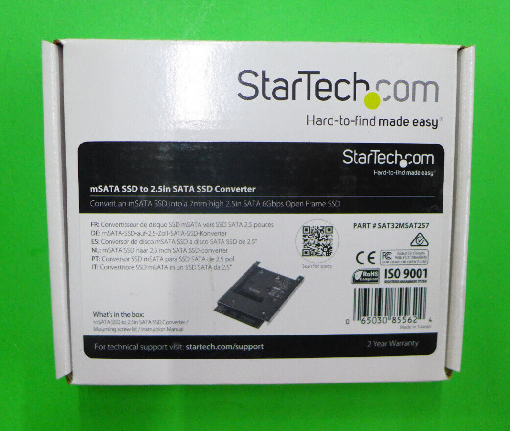 NEW StarTech mSATA SSD 2.5" SATA SSD Converter SAT32MSAT257