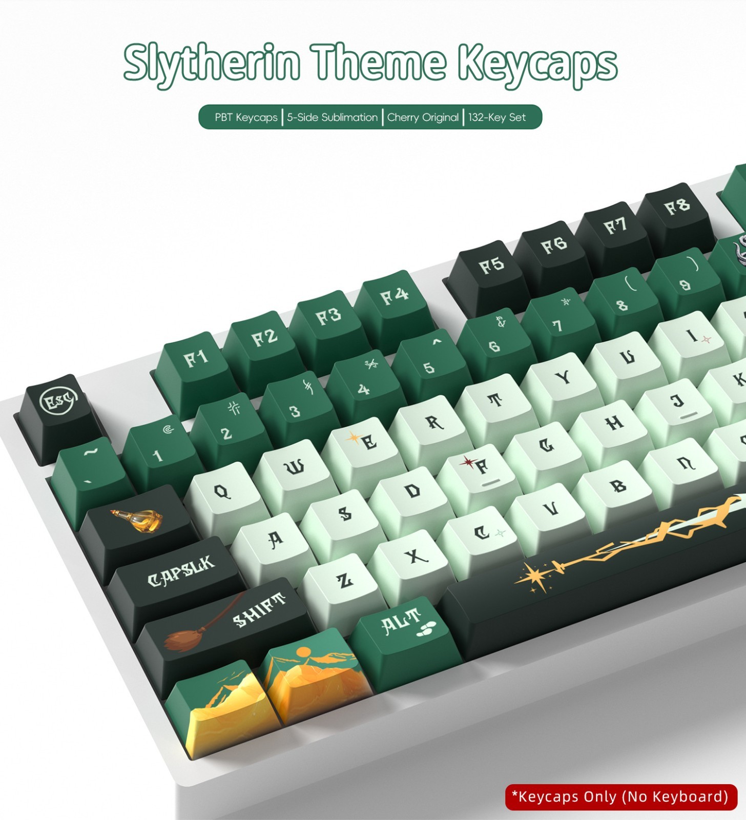 Slytherin Theme Keycaps 132 Keys PBT Sublimation Mechanical Keyboard Set Green