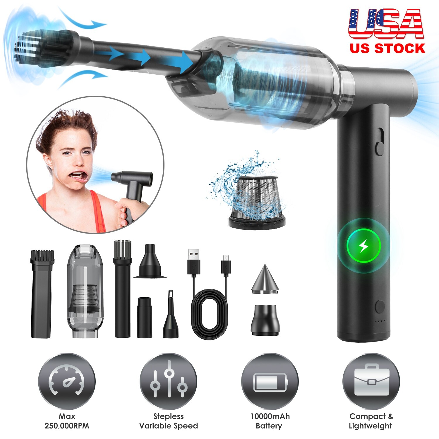 250000RPM Air Duster Motor Stepless Variable Speed Vacuum Cleaner Brushless Tool