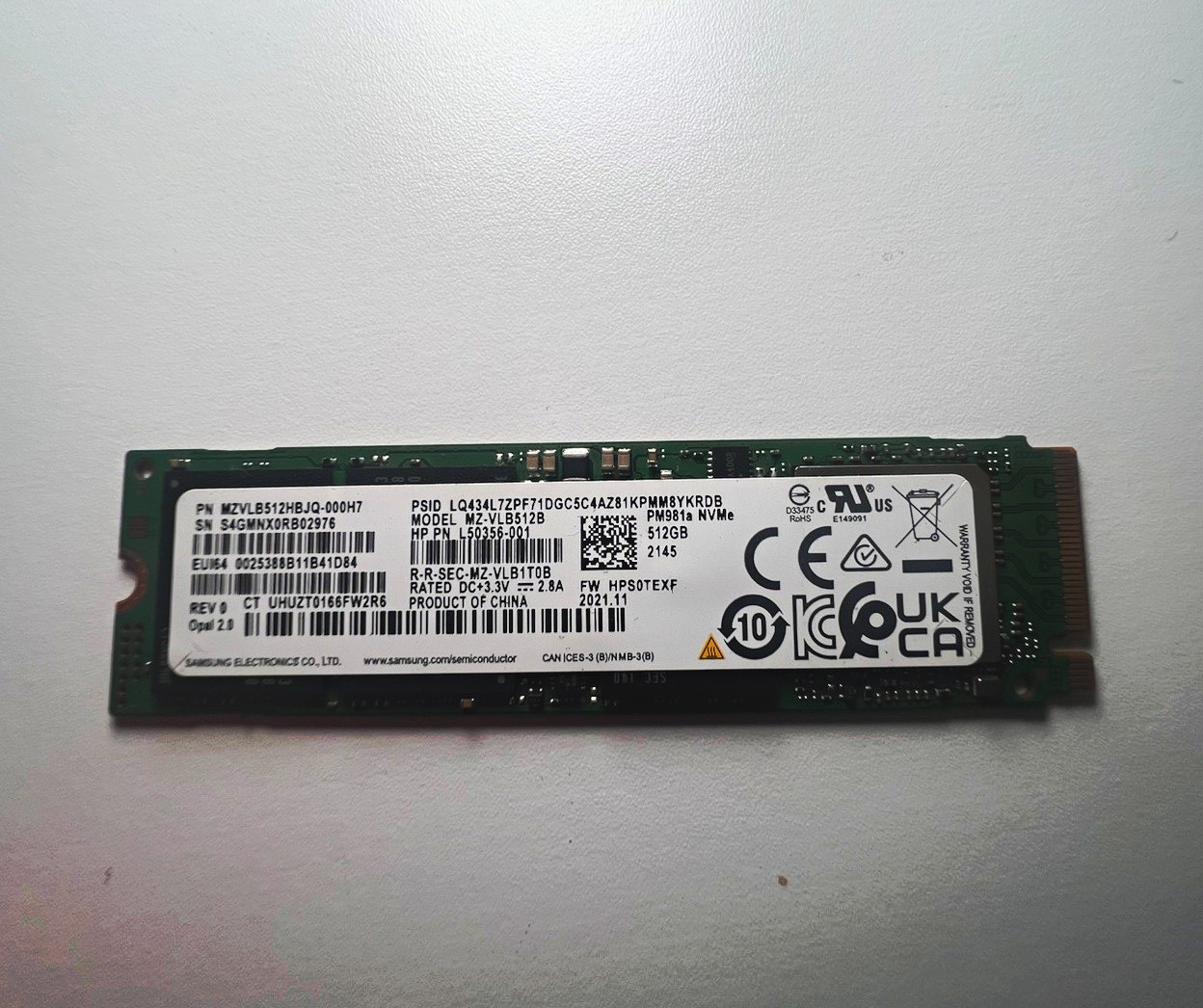 Samsung PM981a 512GB M.2 NVMe PCIe Internal SSD  wiped and tested 