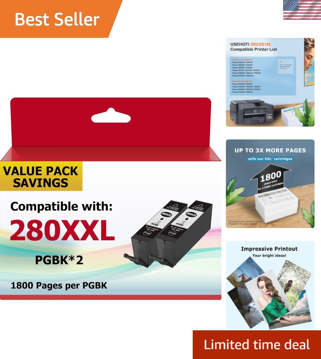 Professional Quality PGI-280XXL Black Ink, Compatible 2-Pack for TR/TS Printers