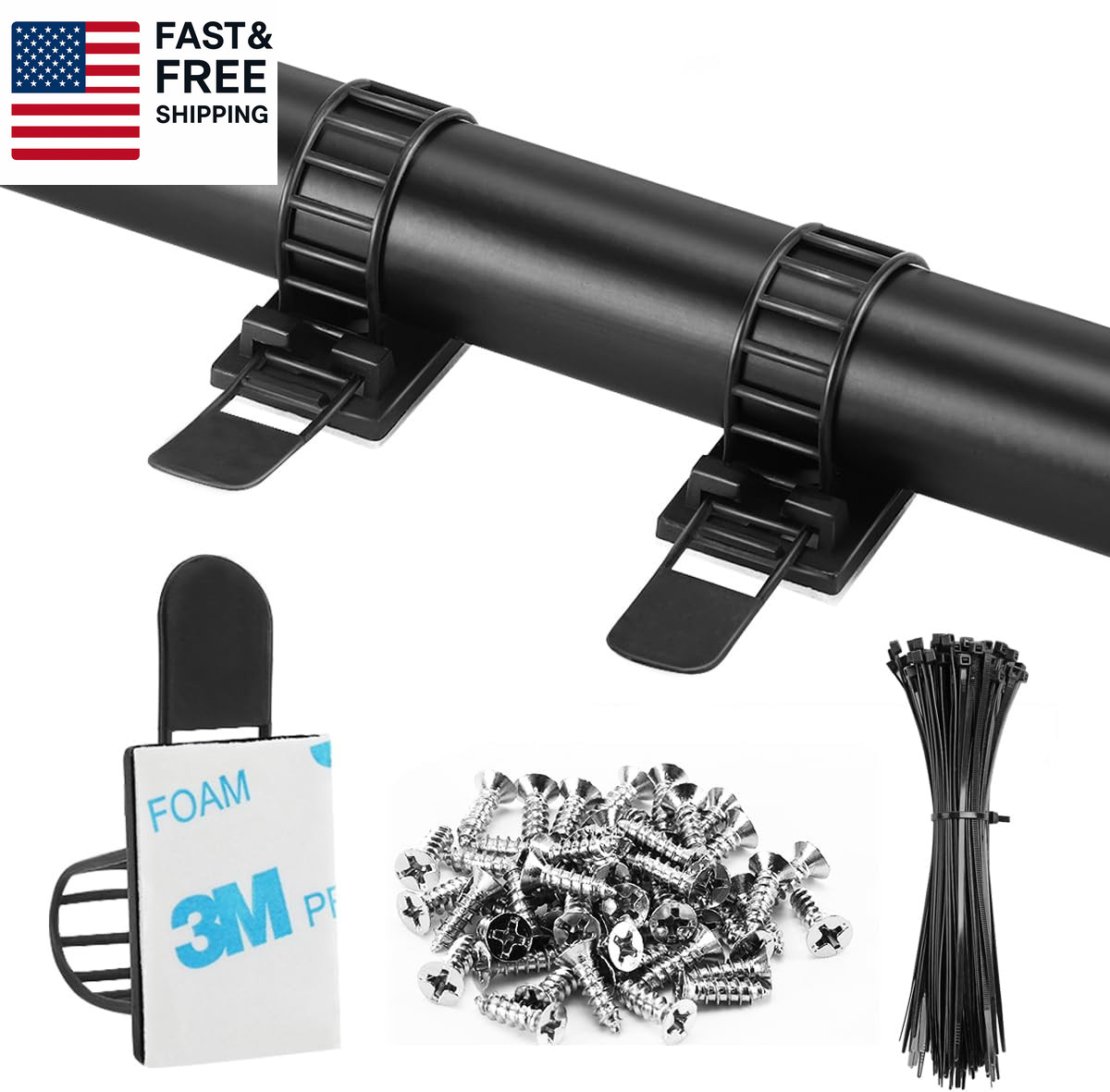 50Pcs Adhesive Cable Management Clips with 50Pcs Zip Ties, Adjustable Nylon Cab