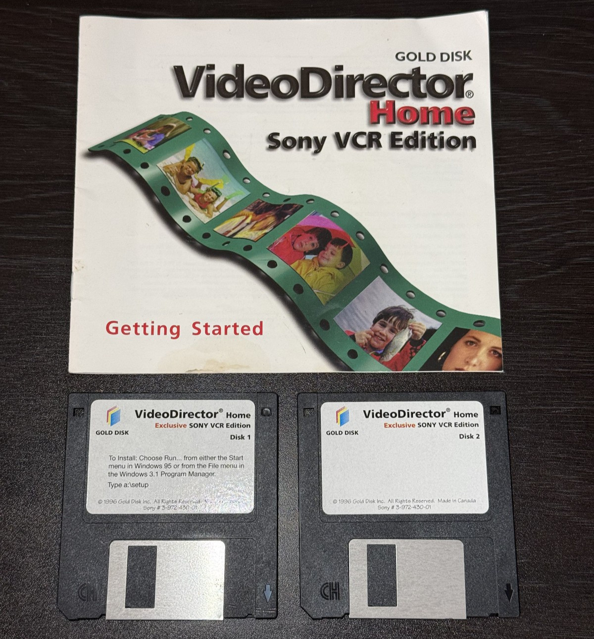 Gold Disk VideoDirector Home Sony VCR Edition 1996 2 Floppy Disks Manual RARE