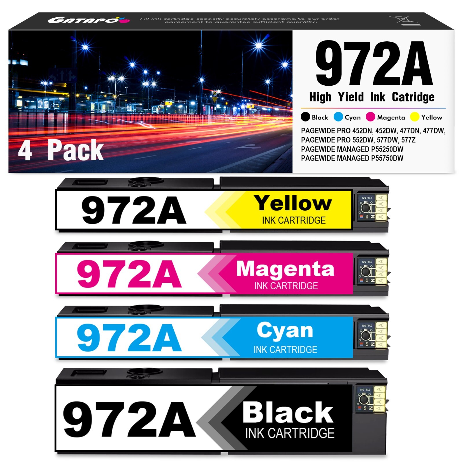 972A Ink (4-Pack, Black/Cyan/Magenta/Yellow) Compatible for HP 477dn