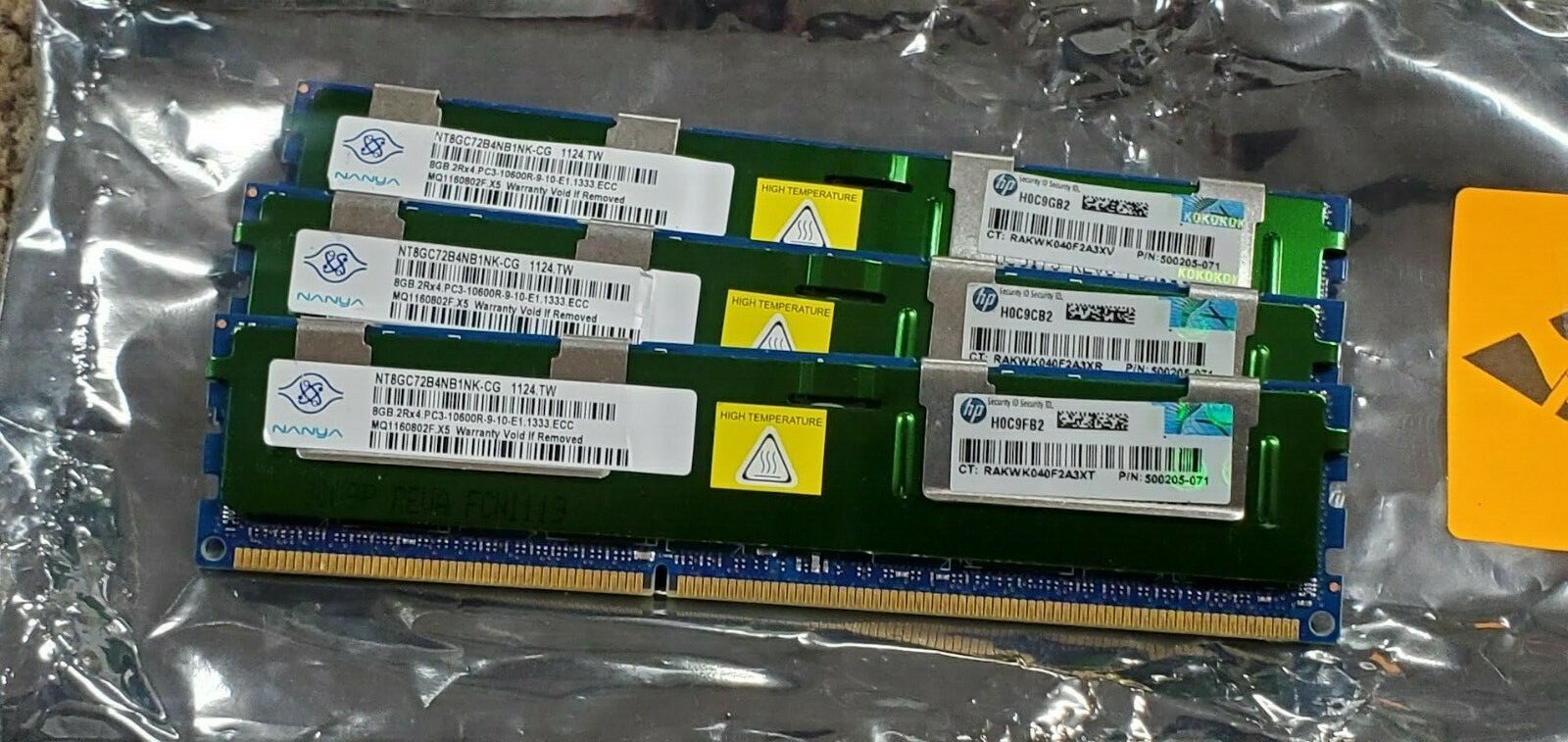 Lot of 3 - HP Nanya 500205-071 8GB PC3-10600 DDR3-1333 Memory  (FC103-1-G615)