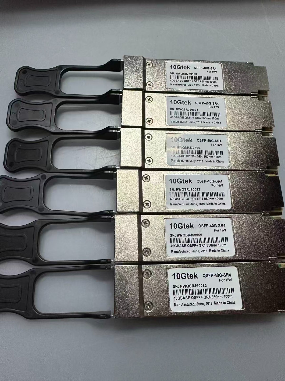 Lot of 6 10Gtek 40GBASE QSFP+ SR4 Optical Transceiver Modules – 850nm MMF 100m