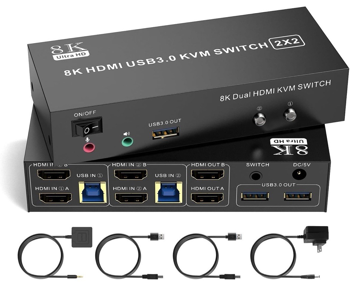 8K HDMI KVM Switch 2 Monitors 2 Computers Dual Monitor Support 8K60Hz 4K120Hz...