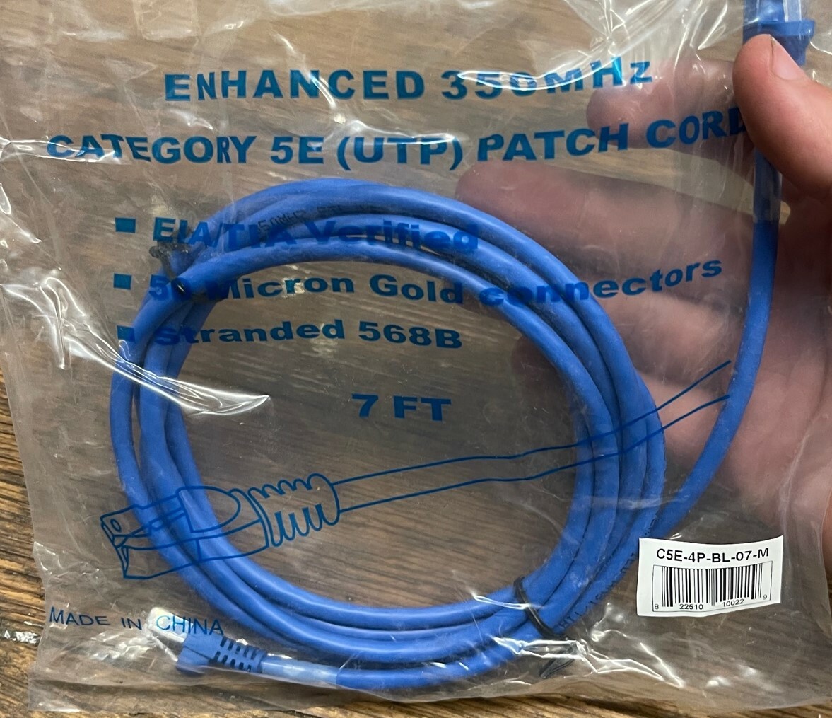 ENHANCED 350MHz CATEGORY 5E (UTP) PATCH CORD ETHERNET CABLE 7' BLUE NEW IN BAG