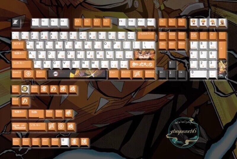 Anime Demon Slayer Agatsuma Zenitsu Keycap Set 128 Key Mechanical Keyboard Gifts