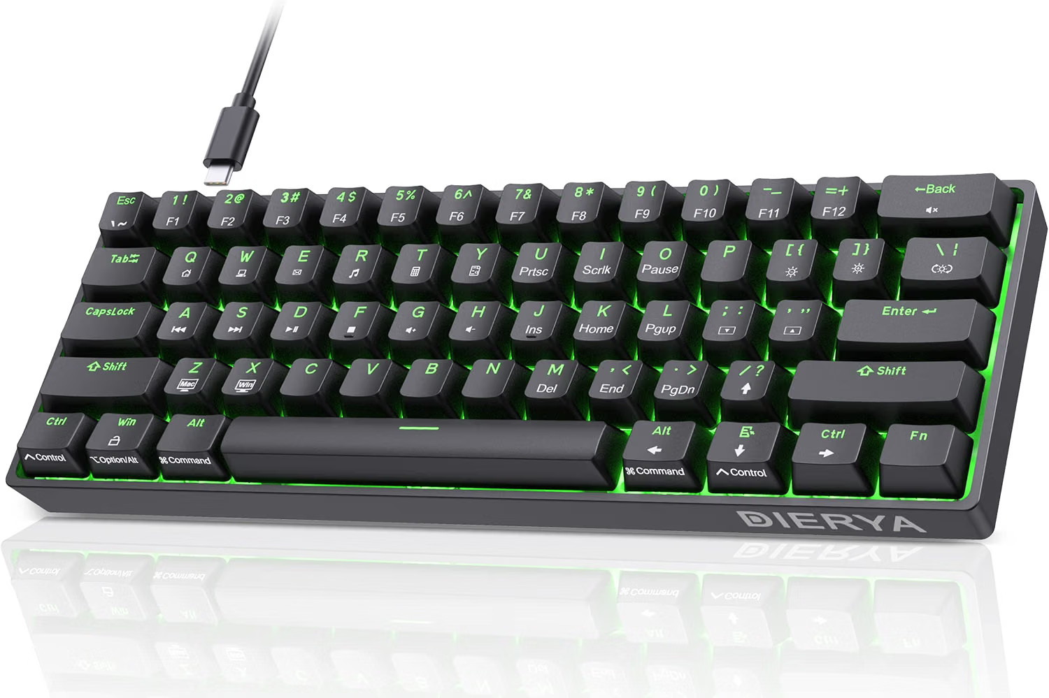 Black DK61se 60% Wired Mechanical Gaming Keyboard Brown Switch LED Backlit 61