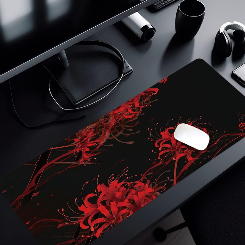 1pc Large Gaming Mouse Pad with Crimson Flower Japanese Style Design | Non-Sli