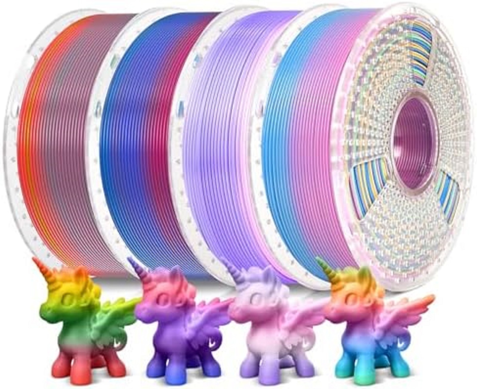 3D Printer Filament Rainbow PLA 1.75mm 0.02mm 4kg 4 Pack SUNLU Bundle Multicolor