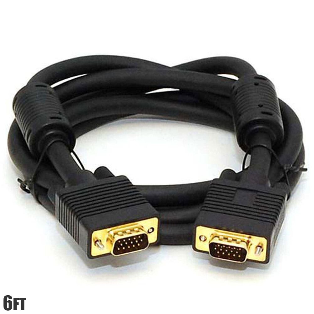 6FT VGA SVGA Male to Male PC Laptop Monitor Video Cable Gold Ferrite Cores