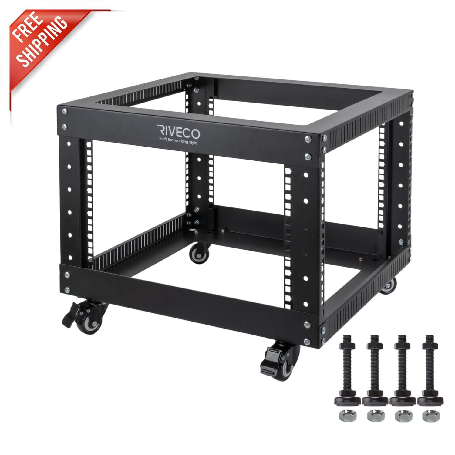 Versatile 6U Open Frame Server Rack - 600KG Capacity, Easy Setup with Wheels