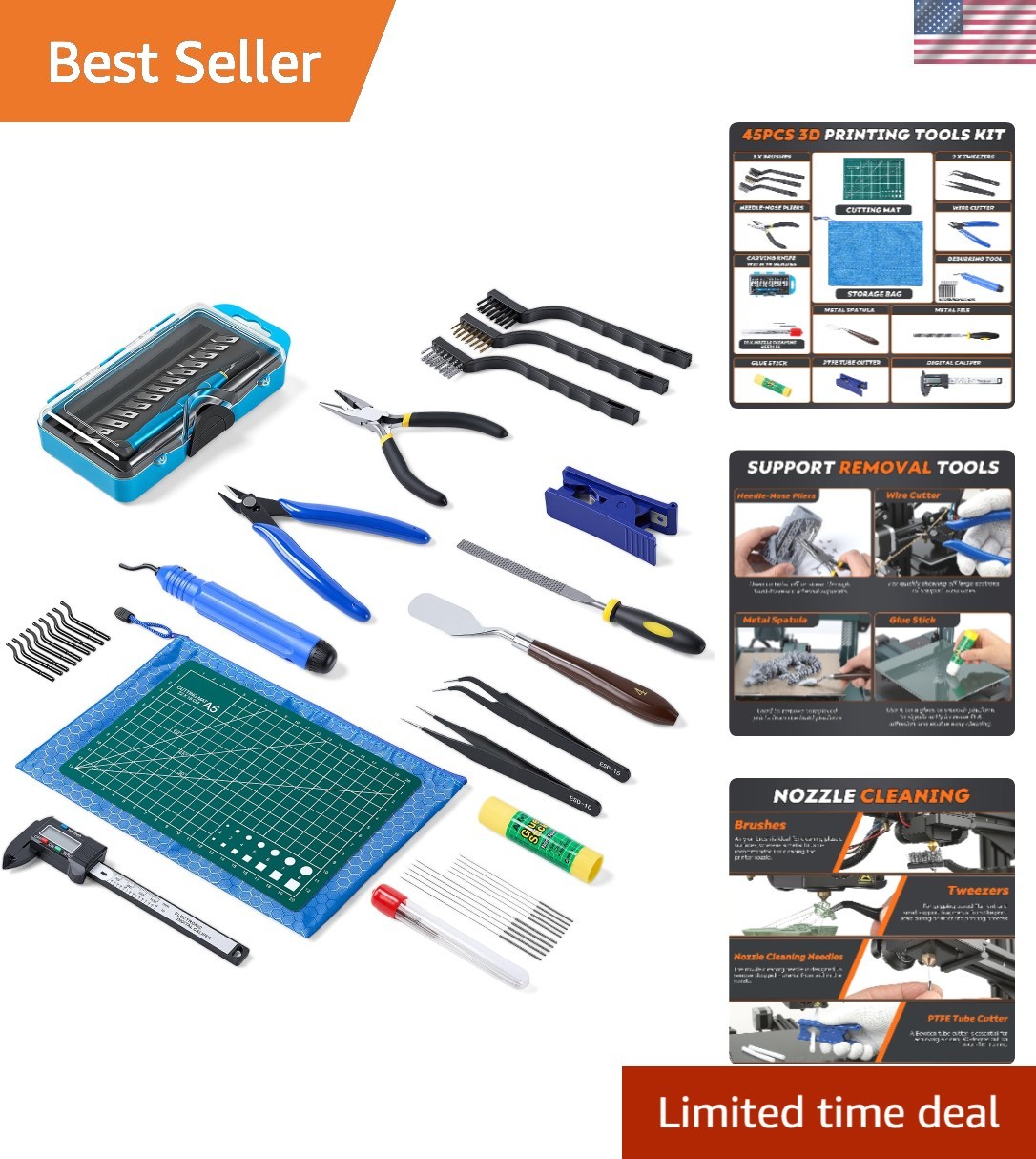 45 Pcs 3D Printer Tool Kit, Cleaning, Finishing, Measuring, Support Removal