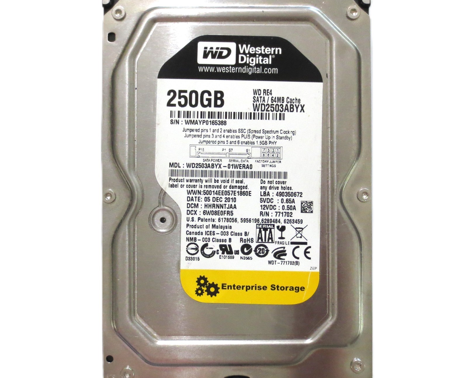 WD2503ABYX-01WERA0 HHRNNTJAA (WMAY) Malaysia 250gb Sata 3.5" HDD DEC-2010