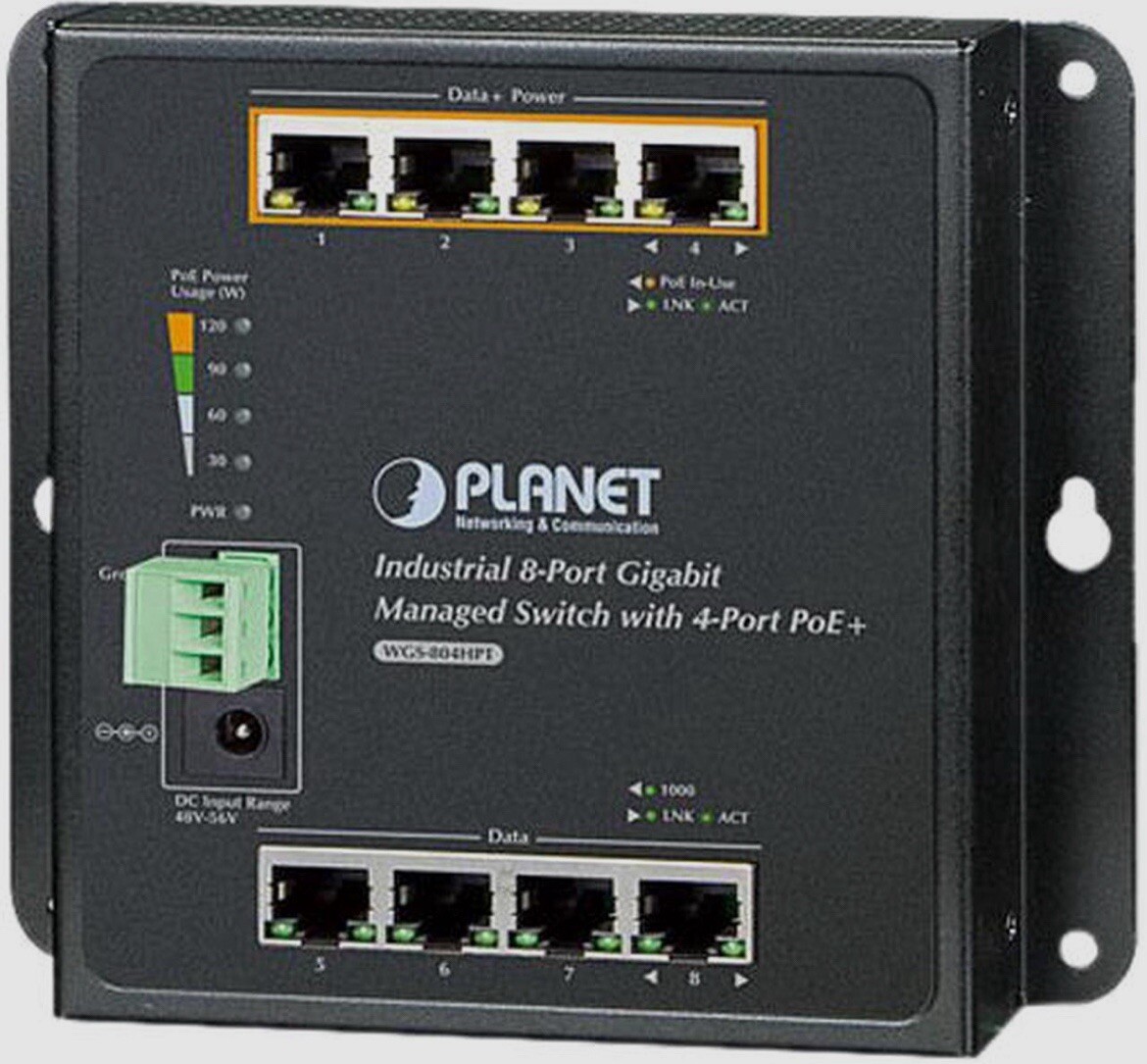 Planet WGS-804HPT Industrial 8-port w/ 4 Port PoE+ Wall Mounted Managed Switch