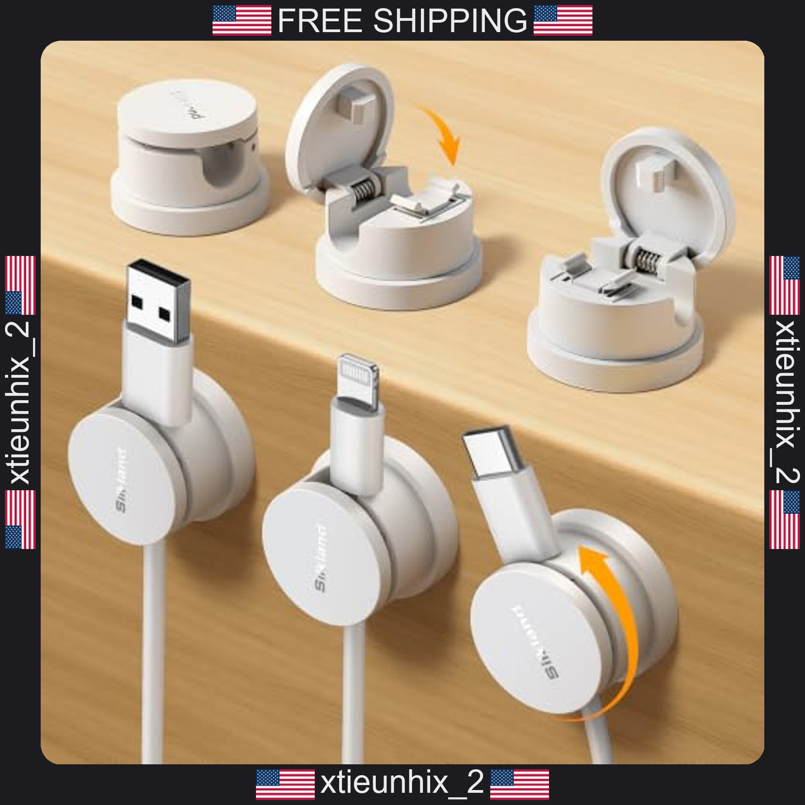 Cable Clips 6 Pack, Snap-Lock, 360° Rotatable Cord Holders for Desk