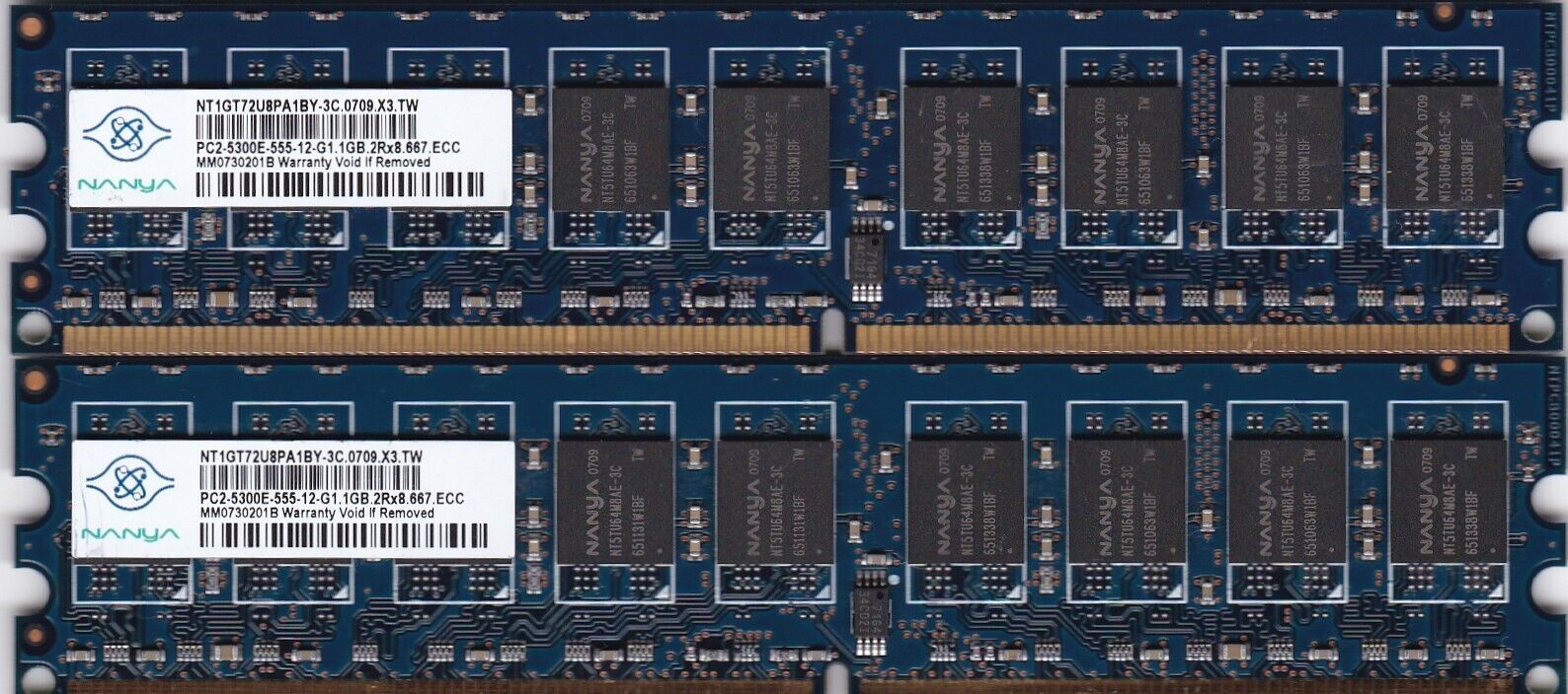 2GB 2x1GB PC2-5300E DDR2-667 NANYA NT1GT72U8PA1BY-3C BLUE ECC Ram Memory Kit