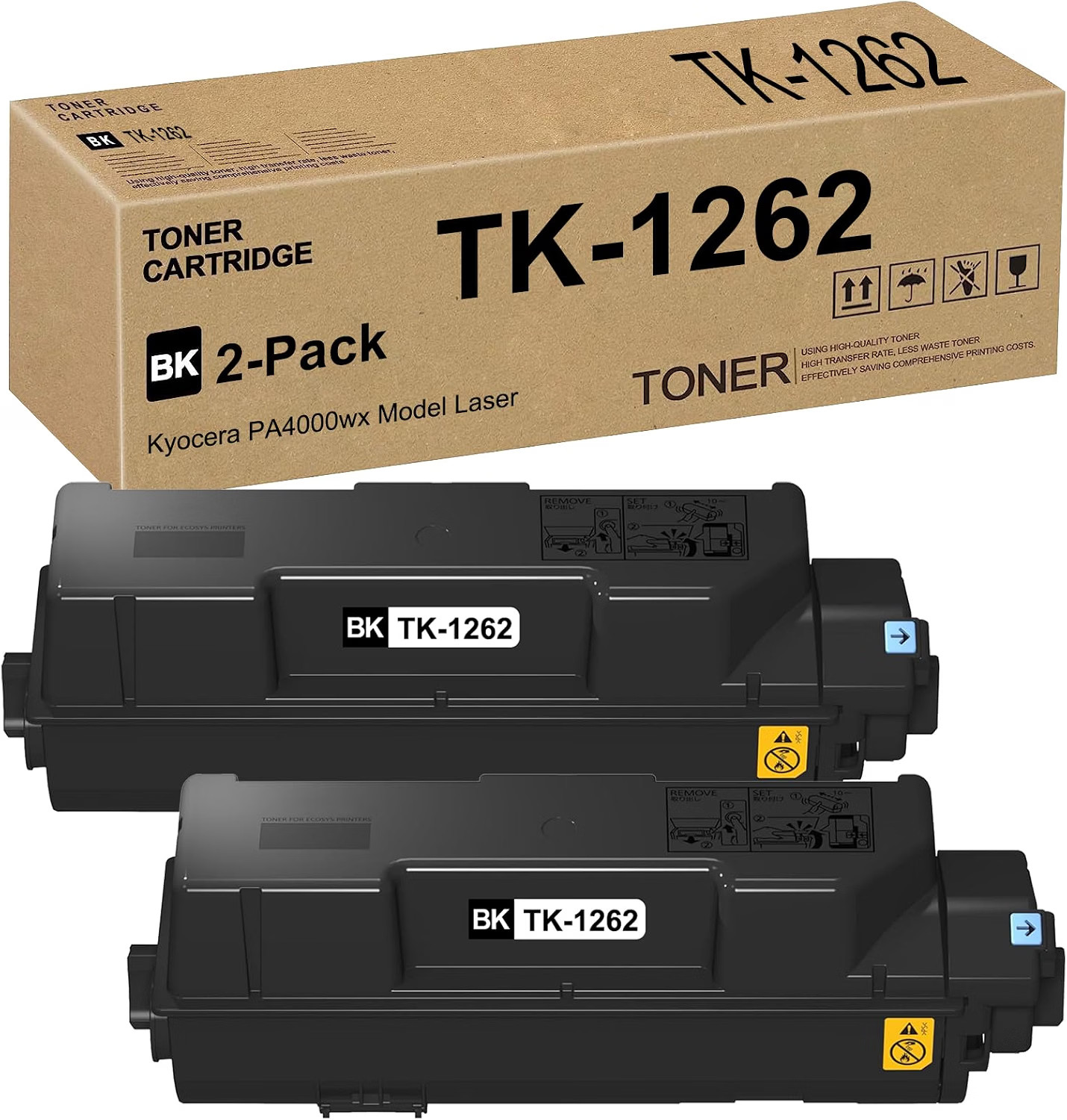 2-Pack Black Toner Cartridges Compatible TK-1262 Kyocera ECOSYS UEESLH BN