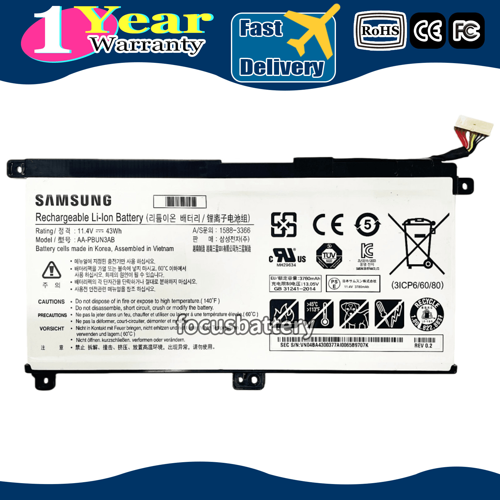 Genuine OEM AA-PBUN3AB AA-PBUN3QB Battery for Samsung NP800G5M NP530E5M 500R5M