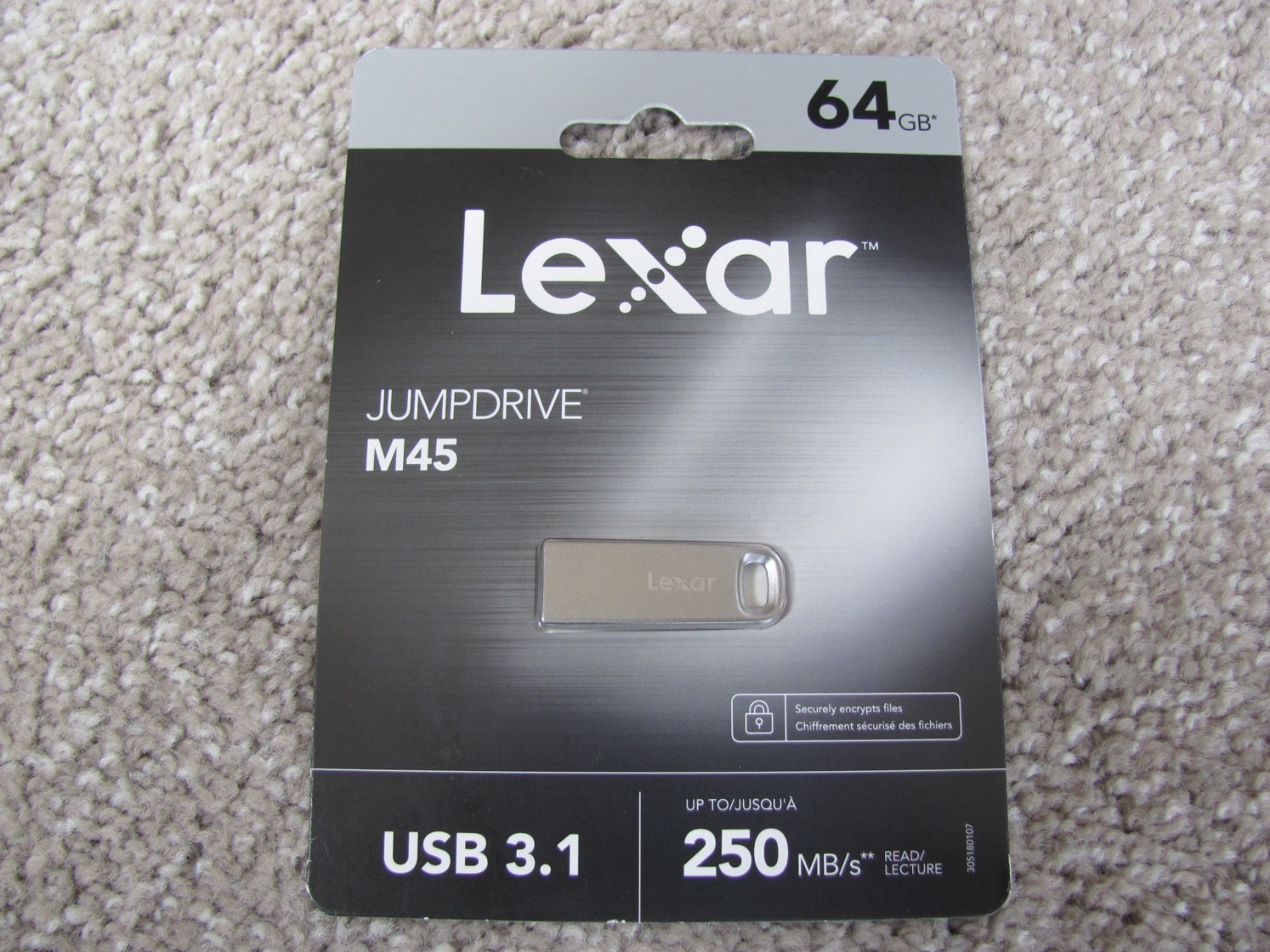 Brand New Lexar JumpDrive M45 USB 3.1 Flash Drive 64GB Silver (LJDM45-64GABSLNA)