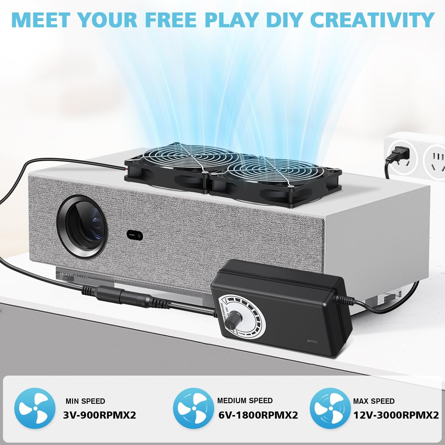 2 x 120mm Computer Fans with AC Plug 110V/220V to DC 12V Power Supply