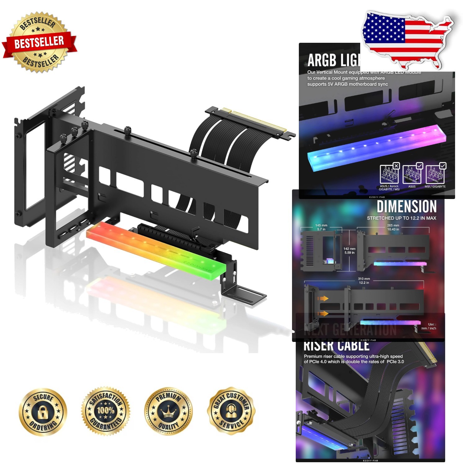 Vertical GPU Bracket PCIe 4.0 - Stunning ARGB, RTX 3060 Ti Support