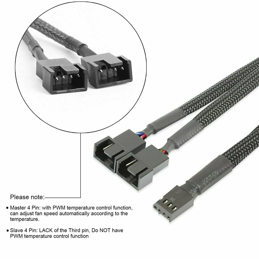 10PC 4-Pin PWM to Dual PWM Sleeved Computer Case Fan Power Y-Splitter Cable Wire