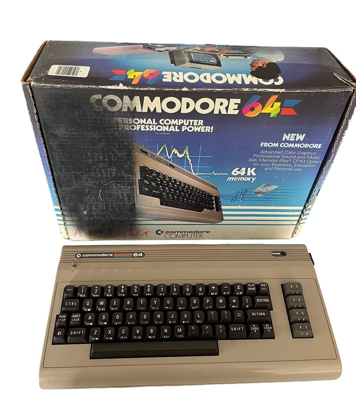 Commodore 64 Vintage Computer For Parts/Repair Original Box Working Power Cord