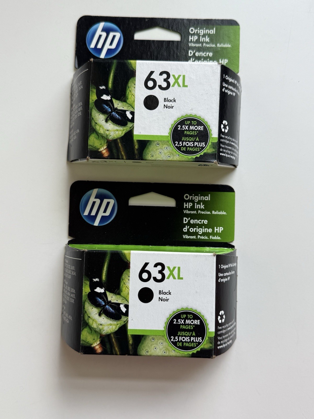 Lot 2 Genuine HP 63XL Black High Yield OEM Ink Cart EXP 2022 – NEW Sealed