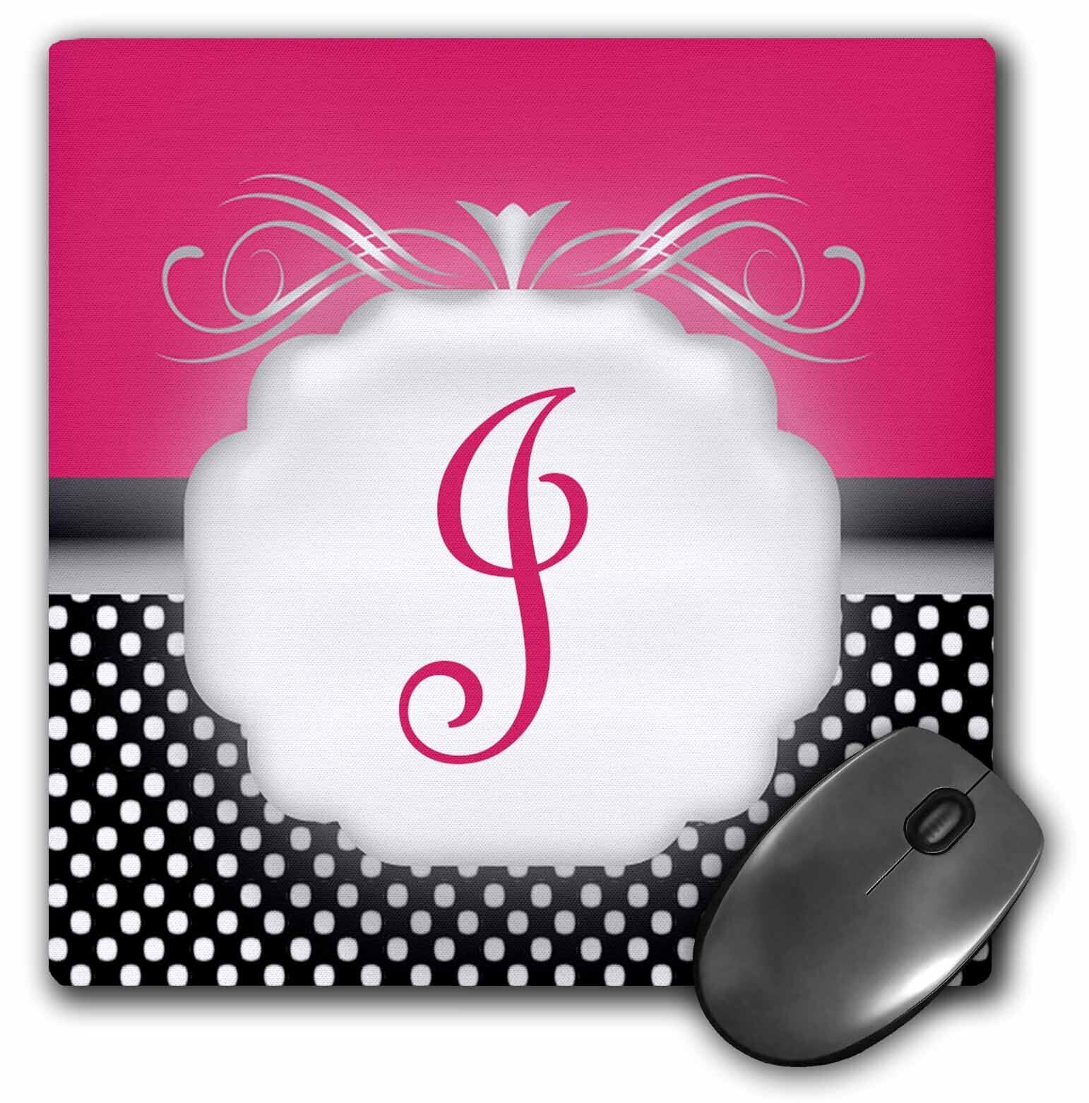 3dRose Elegant Pink with Black and White Polka Dot Monogram Letter J MousePad