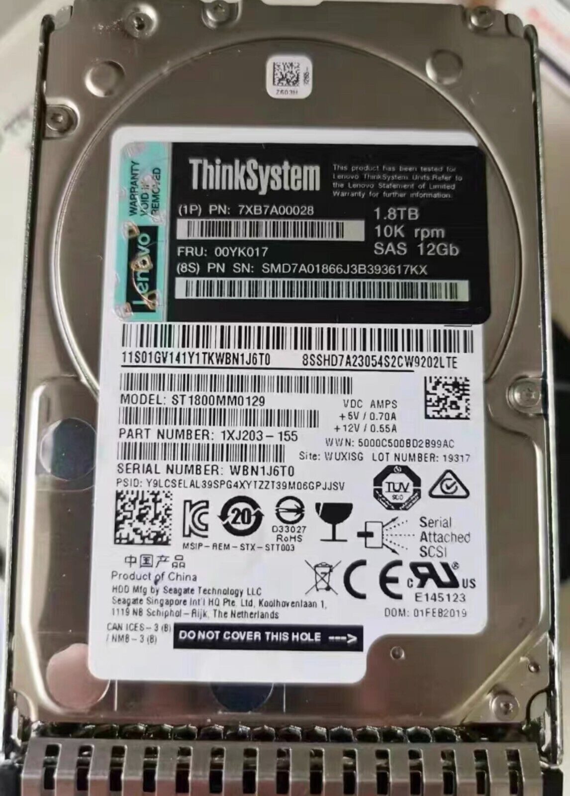 FIT FOR Lenovo 7XB7A00028 00YK017 SAS 1.8TB 2.5"10K 12G Hot Swap HARD DRIVE 