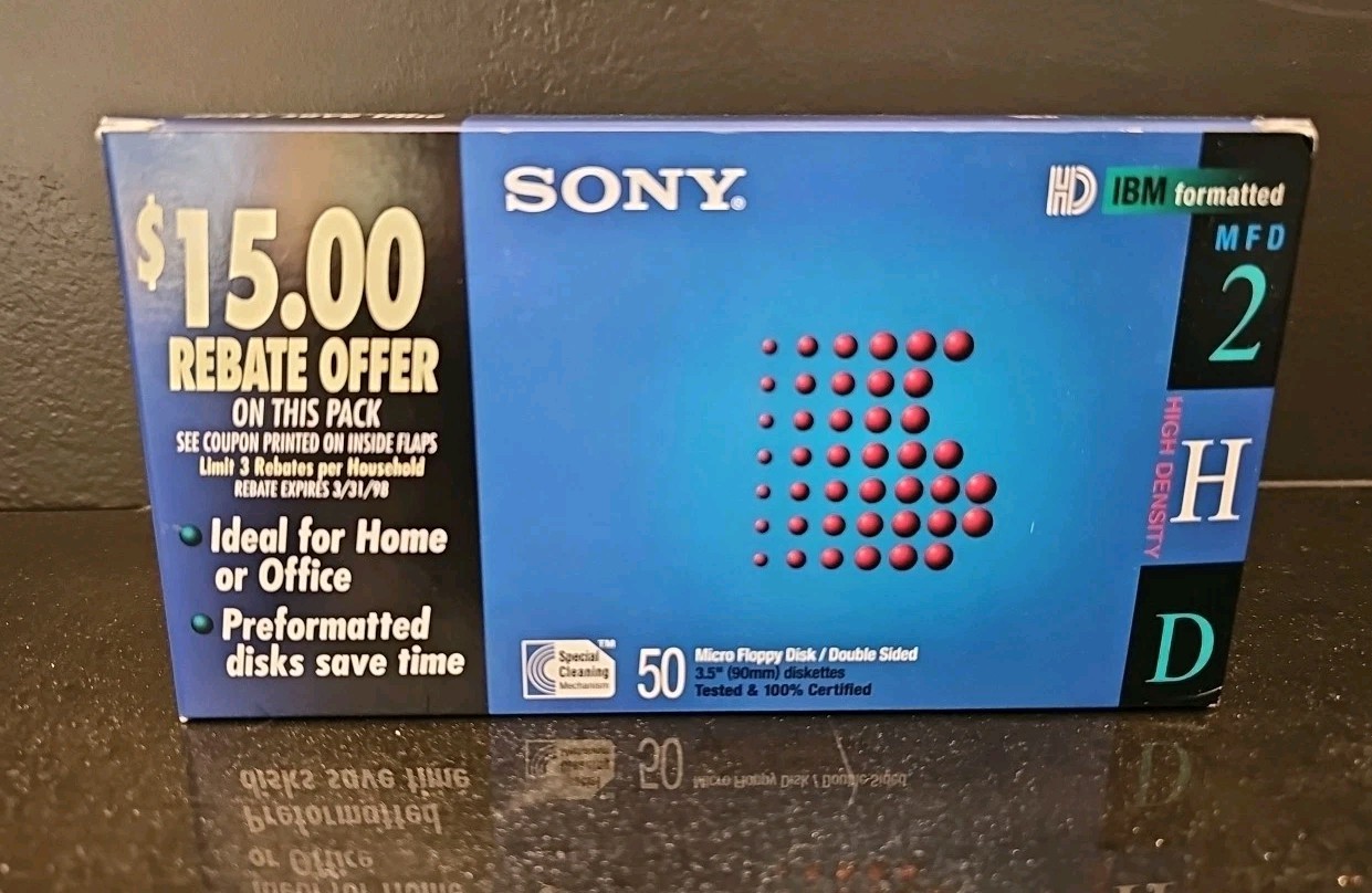 [NEW] Sony 50MFD-2HD Micro Floppy Disks 3.5" IBM Formatted 50 Pack Diskette