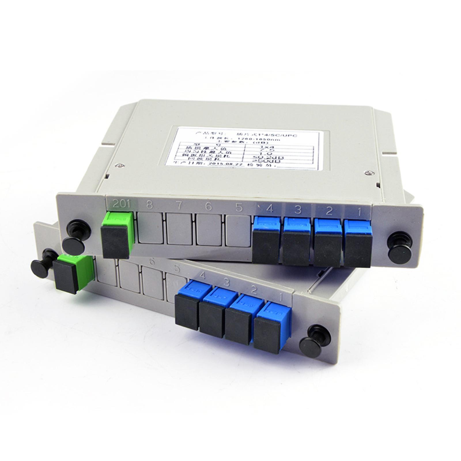 Telecom Single Mode Fiber Optical PLC Splitter SC/UPC 1*4 1x4, 1 to 4 Module