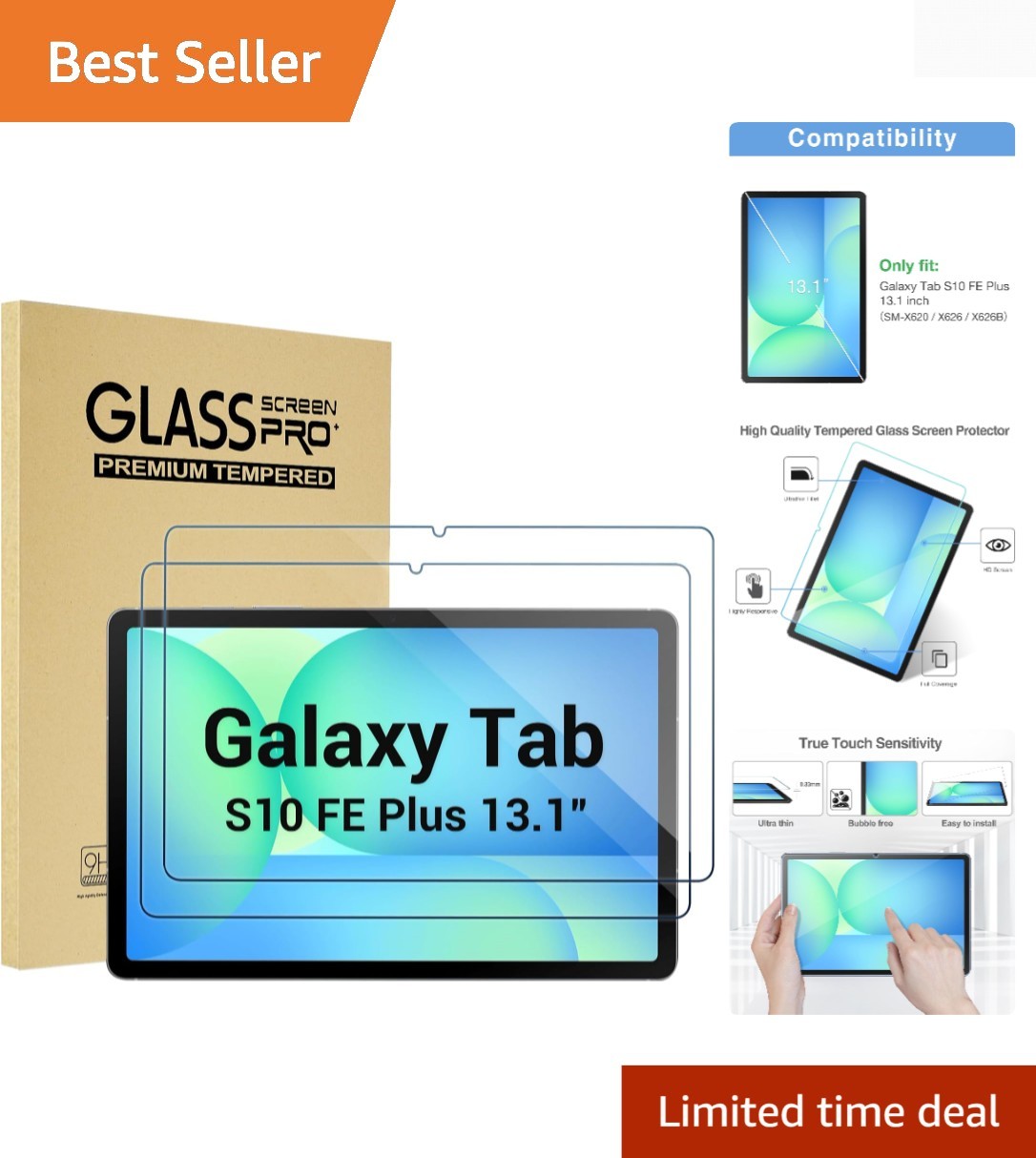 High Clarity Screen Protector for Galaxy Tab S10 FE+ 2025 - 2 Pack, 9H Hardness