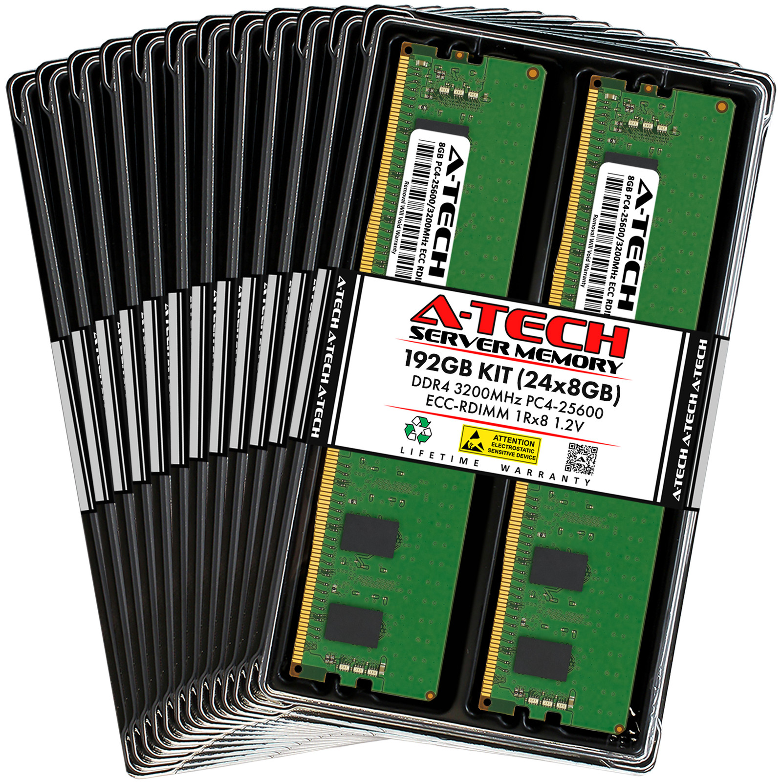 A-Tech 192GB 24x 8GB 1Rx8 PC4-25600R DDR4 3200 ECC REG RDIMM Server Memory RAM