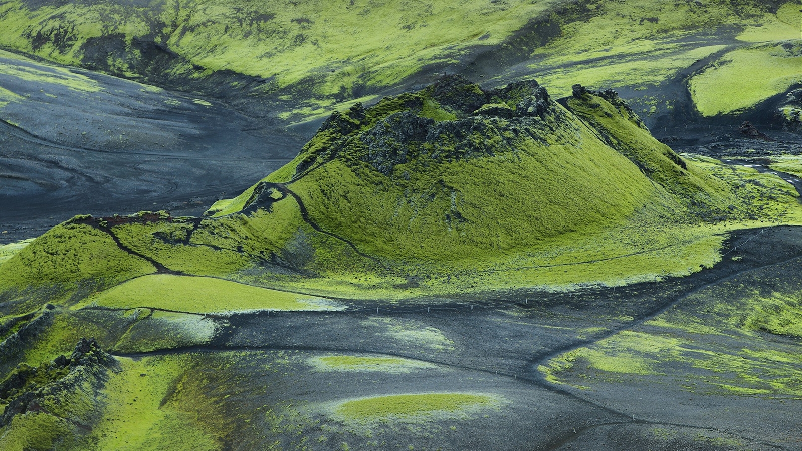 Landscape grass field drone photo aerial view black sand Custom Gaming Mat Desk