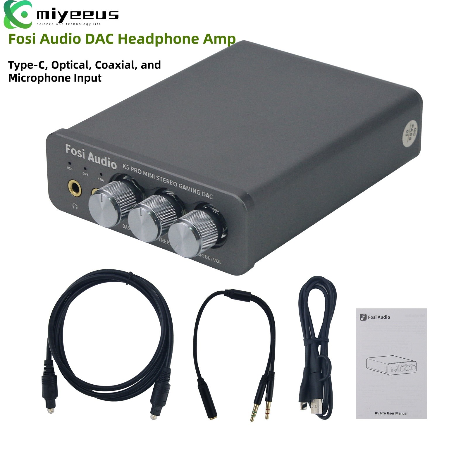 Fosi Audio K5 PRO MINI Stereo DAC Headphone Amp External USB Sound Card f/Laptop