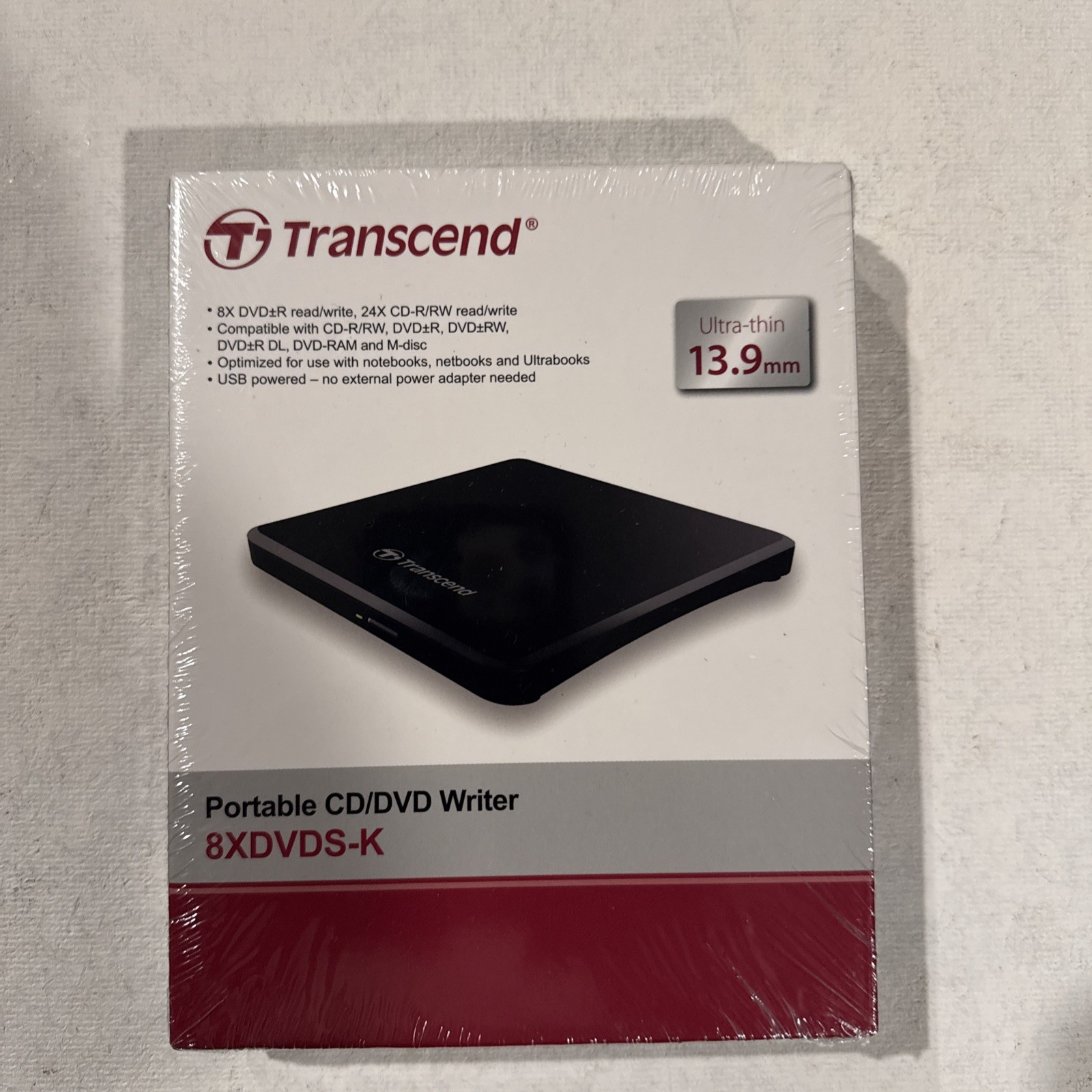 NEW  Transcend TS8XDVDS-K 8K Extra Slim Portable DVD Writer 8X Read and WriteNEW